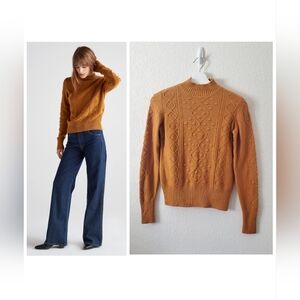 Lucky Brand Soft Cozy Mustard Preppy Bobble Cable Knit Mock Neck Sweater XS